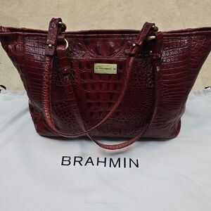 Brahmin Brick Red Leather Crocodile Embossed Tote